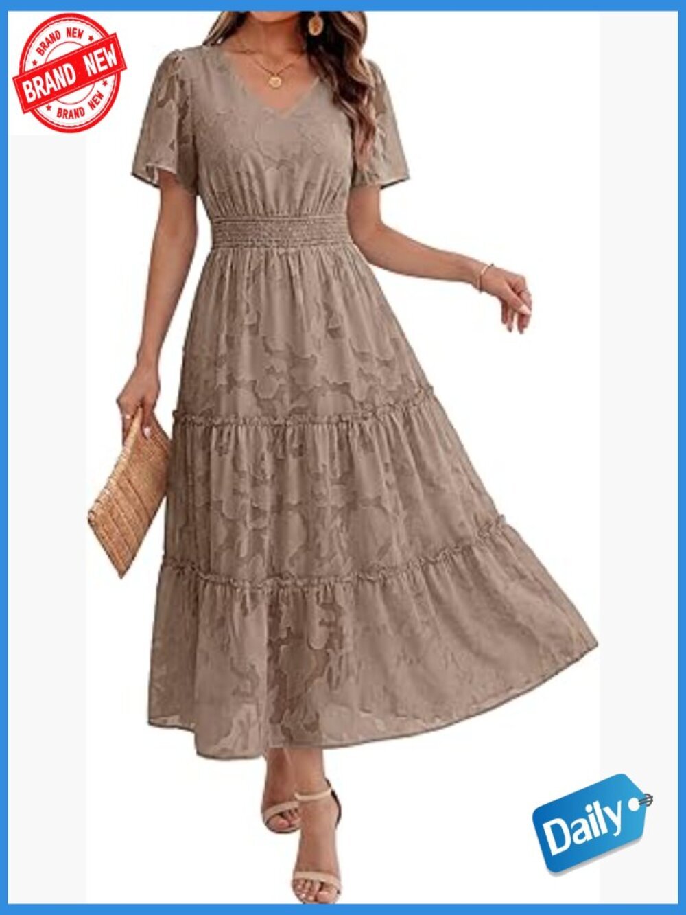 Women's Maxi Dress Short Sleeve V-Neck Flowy Beach Vacation